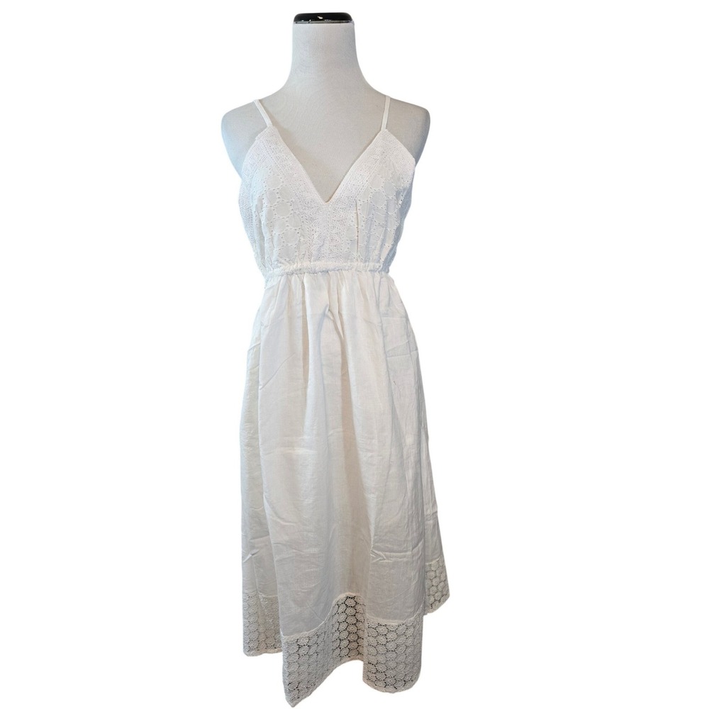 White Waves Women White Cotton Eyelet Lace Midi Sundress XL/L Boho Coastal New